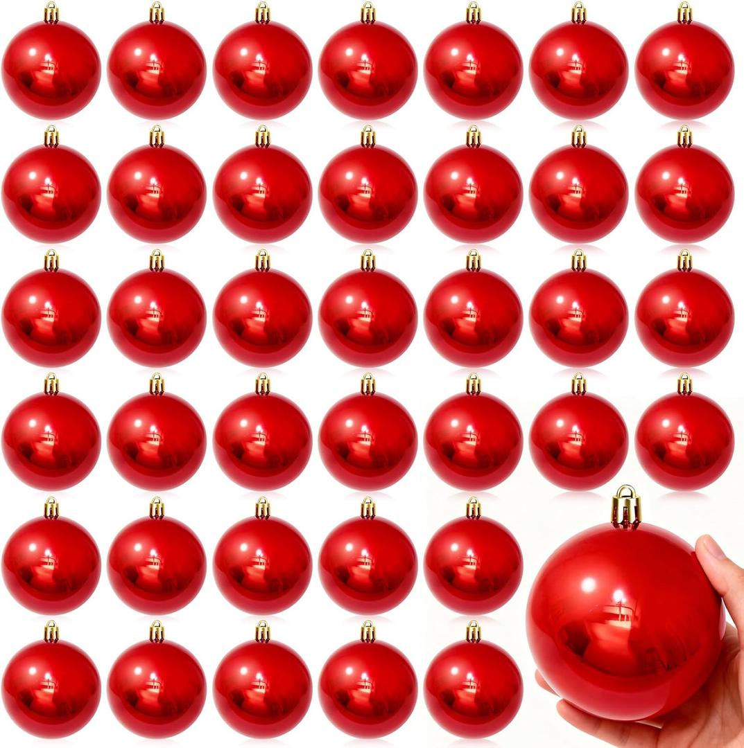 40 Pcs Christmas Ball Ornaments 4 Inch UV Resistant and Waterproof Shatterproof Shiny Plastic Christmas Tree Hanging Ornaments Decoration for Indoor Outdoor Holiday Party(Red)
