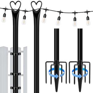 Ottsuls 2 Pack String Light Poles, 10ft Lights Poles for Outside String Light, Outdoor Light Poles with 5 Prong Fork,Poles/Post/Stand for Patio,Backyard,Fence,Deck, Garden Wedding Decor (9.9FT-2PCS)