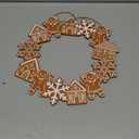Jetec Christmas Gingerbread Wreath 11.8inch Christmas Front Door Decor Wooden Gingerbread Man and House Snowflakes Door Hanger Rustic Wall Decoration for Xmas Holiday Garden Yard Window