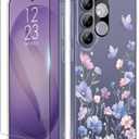 GVIEWIN for Samsung Galaxy S26 Plus Case, Clear Floral Slim Shockproof Protective Women Phone Case, Non-Yellowing, with Screen Protector&Camera Lens Protector for S26 Plus 6.7", Bloomwing/Blue