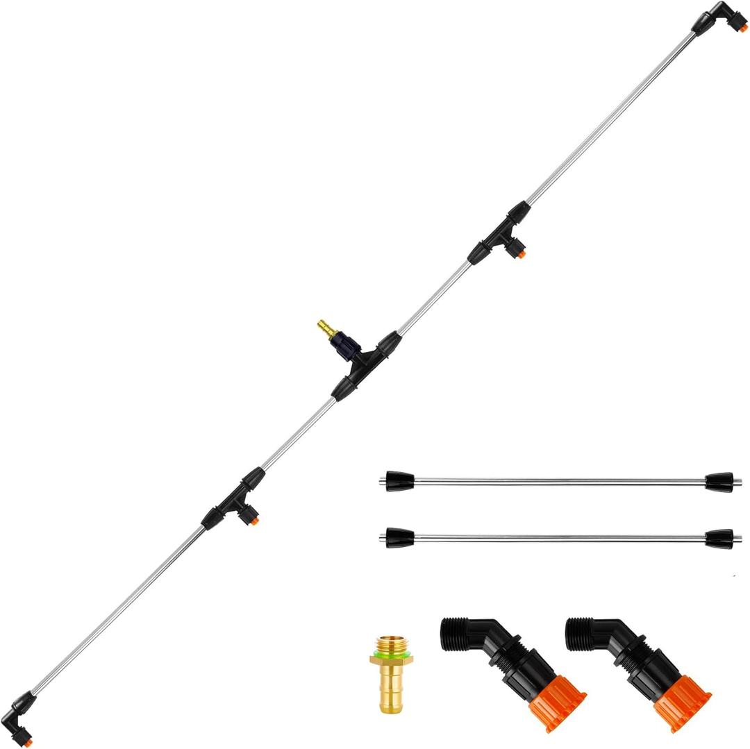 4 Nozzles Metel Boom Wand with 1/4" and 3/8" Brass Fitting, Sprayer Boom Equipped with Two Types Nozzles, Durable Metal Rods, Wide-Coverage Agricultural & Lawn Spray Attachment for Tractors/UTVs (Silver)
