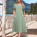 HOTOUCH Summer Dresses for Women 2026 Casual Midi Dress Petal Short Sleeve A Line Dress Pleated Flare Sundress