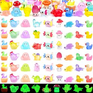 120 Pcs Luminous Mini Resin Animals Glow in The Dark Small Little Tiny Resin Figures Plastic Ducks Axolotls Garden Miniature Figurines for Crafts Micro Landscape Aquarium Decoration