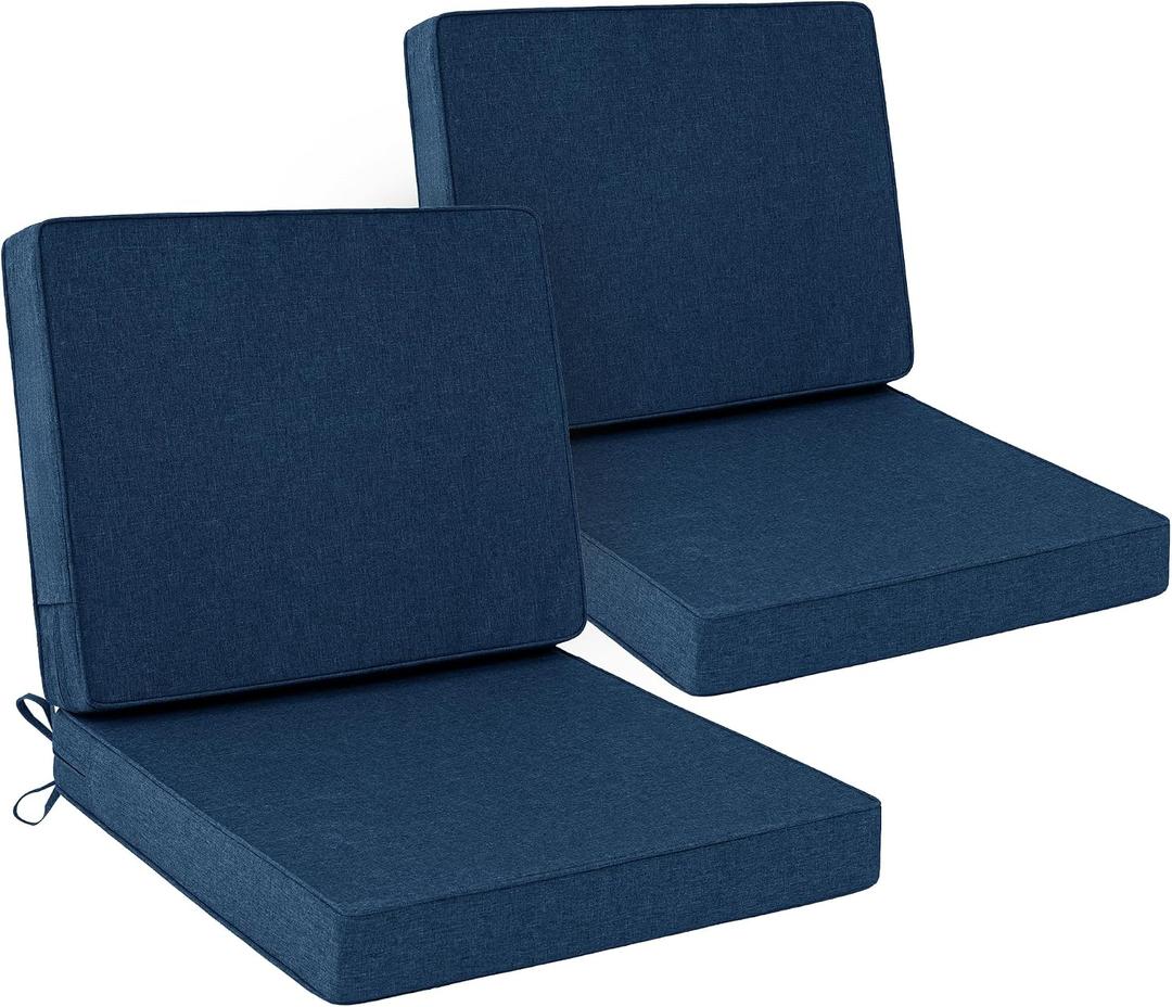 24x24 Inch Outdoor Chair Cushions Set of 2, Water-Resistant & Fade-Resistant, Patio Furniture Deep Seat Cushions Replacement with Back, Non-Slip Bottom, Removable Cover, Navy Blue