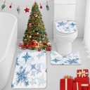 Arttown Christmas Bathroom Rug Set of 3, Winter Blue Dream Snowflake 3 Pieces Bath Mats Set, No Silp Washable Cover Floor Rug Decorations for Kitchen Bathroom Bedroom (Medium)