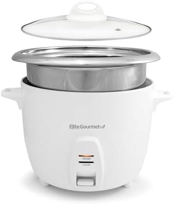 Elite Gourmet ERC-2020 Electric Rice Cooker with Stainless Steel Inner Pot Makes Soups, Stews, Grains, Cereals, Keep Warm Feature, 20 Cups Cooked (10 Cups Uncooked), White