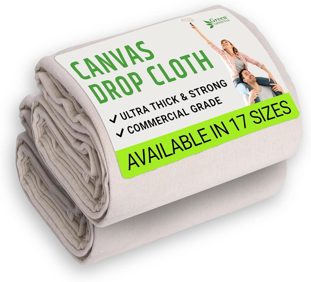 GREEN LIFESTYLE All Purpose Canvas Drop Cloths - Drop Cloth for Painting, Floor Cover, Heavy Duty Protection for Furniture & Surfaces, Reusable Painters Canvas Tarp for Renovation & Home (2 Pack 6x9)