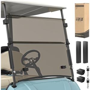 10L0L Golf Cart Windshield for Yamaha Drive 2 2017-Up, Clear/Tinted Folding Windshield with All Heavy Duty Clips, PC Material, Anti-UV & Impact Resistant - Easy Install (Fits Gas/Electric Models)