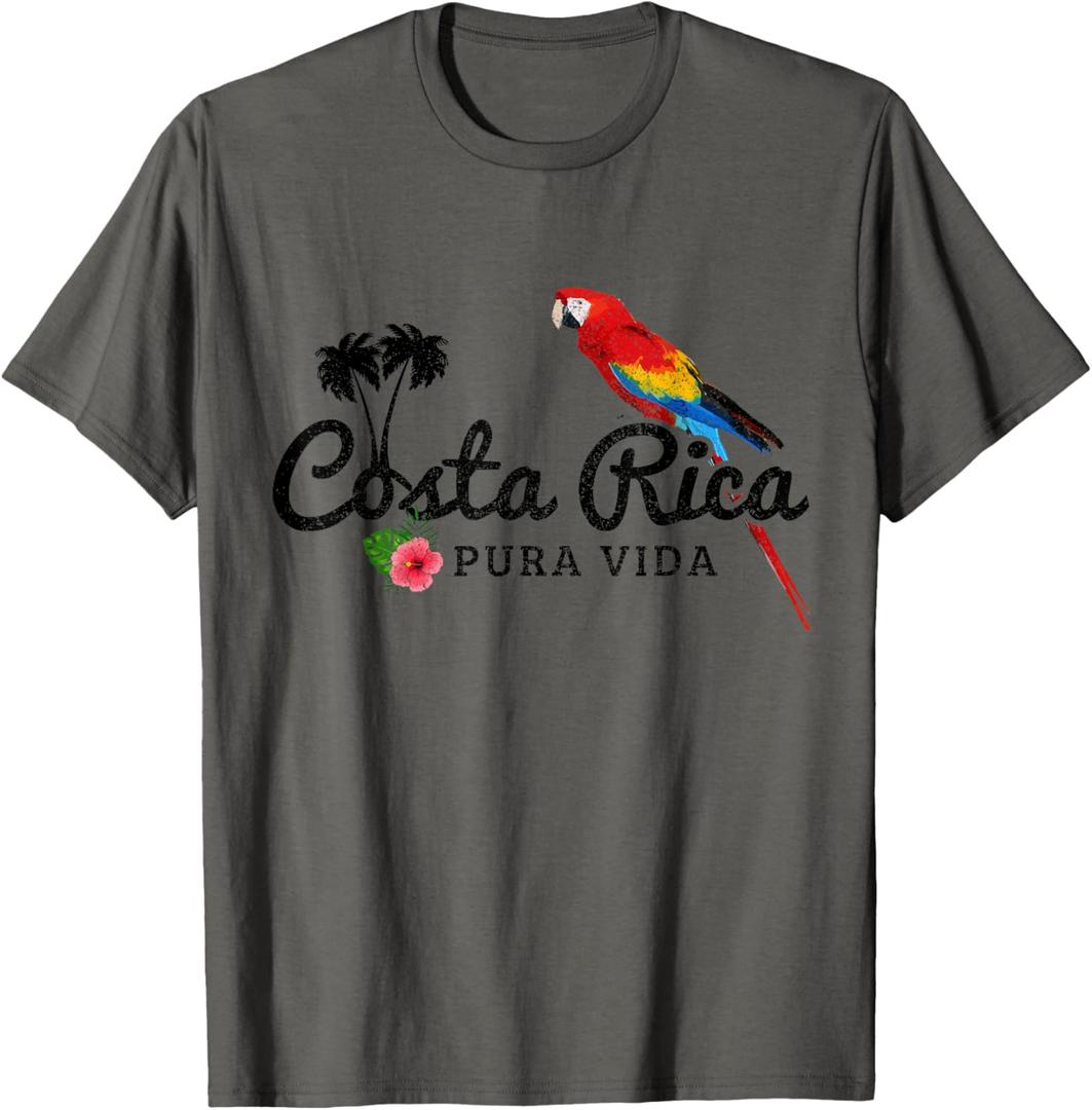 Costa Rica Parrot Macaw Vintage Pride Costa Rican Souvenir T-Shirt, Gray, Small