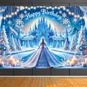 Ice Snow Princess Birthday Party Decorations 6x4ft Magical Winter Birthday Decorations Castle Backdrop Snowflake Happy Birthday Backdrop Winter Wonderland Banner Princess Themed Party Favors