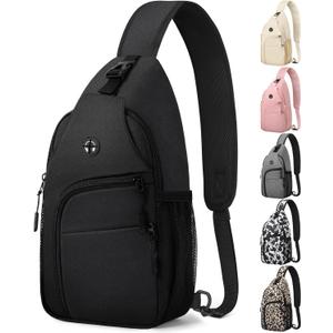 Pritent Crossbody Bags for Women Man Waterproof Sling Bag Backpack Trendy Casual Cross Body Bag with Convertible Shoulder Strap Chest Bag for Camping Hiking Travel Essentials (Black, Medium )