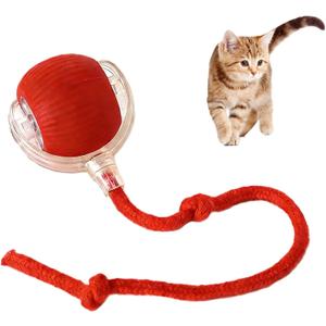 Interactive Cat Toy Rolling Ball with Tail, Motion Activated Indoor Cats USB Rechargeable, Bird Chirp & 3 Speed Modes, Durable Silicone, Automatic Self-Moving, Relieve Boredom & Stimulate Curiosity, Red