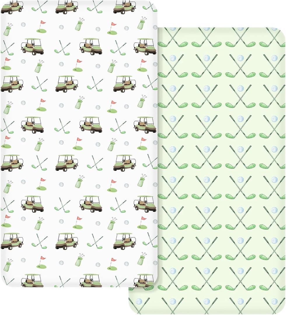 CroBlissful 2 Pack Golf Baby Crib Fitted Sheet 52'' x 28'' Stretchy Neutral Fitted Crib Mattress Sheet Baby Bedding for Standard Mattress Gift Set