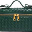 Trendy Woven Crossbody Purse Square Box Bags Women Shoulder Bag Cute Satchels Mini PU Leather Top-Handle Tote Handbag, Dark Green