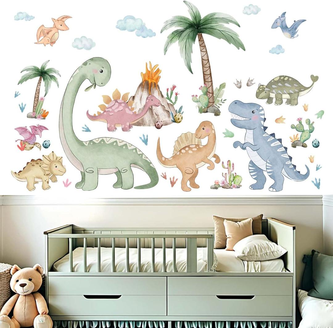 Dinosaur Wall Stickers for Boys Room: Peel and Stick Dino Wall Decals - Baby Nursery Bedroom - Children Supplies Ages 1-12 Years Wall Decor Art