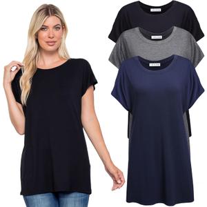 Free to Live 2 Pack Extra Long Tshirts for Women Tunic Tops to Wear with Leggings Short Sleeve Tee Workout T Shirts Loose Fit (Small, Gray, Navy)