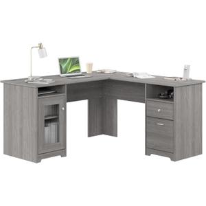 Bush Furniture Cabot L Shaped Computer Desk in Modern Gray | Corner Table with Drawers and Storage for Personal Home Office Workspace