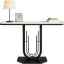 39.37'' Rectangle Narrow Console Table with Marble Top, Elegant Sofa Table Modern Entryway Tables, Round-Shaped Metal Frame, for Entry, Behind Sofa Couch, Entrance, White & Black Metal Base