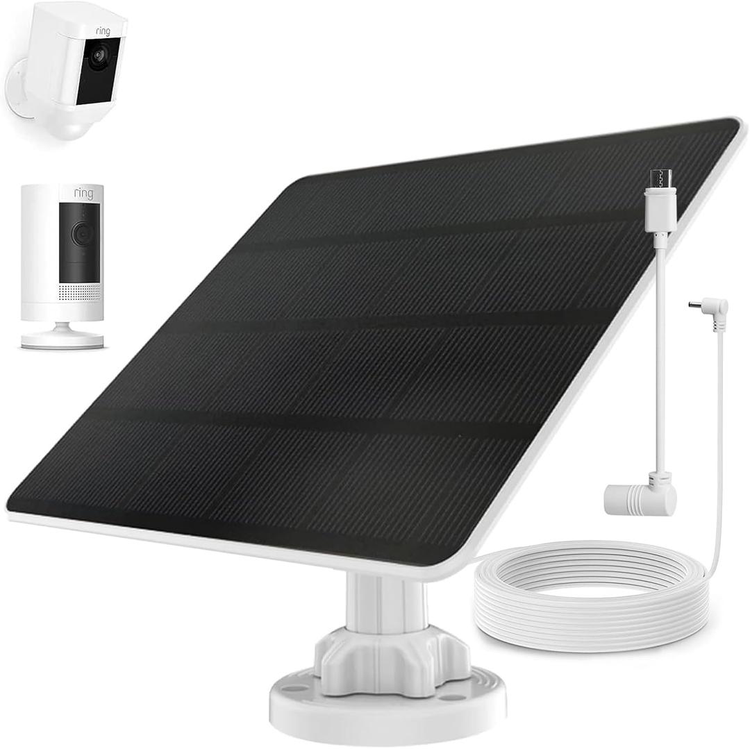 Ring Camera Solar Panel Charger, Compatible With Stick Up Cam Battery, Spotlight Plus/Pro Cam Battery, Waterproof, 5W 6V Fast Charging, With DC to TypeC Adapter (1Pack)
