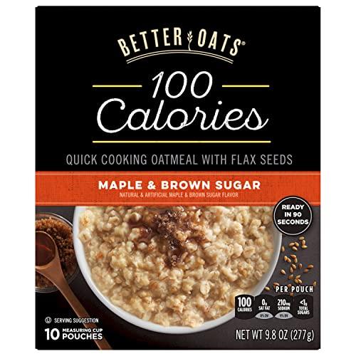 Better Oats 100 Calorie Maple and Brown Sugar Oatmeal Packets, 100 Calorie Oatmeal Pouches, 90 Second Instant Oatmeal with Flax Seeds and Rolled Oats, Pack of 10, 9.8 OZ Pack 6 PACK, BB OCT01/25