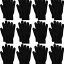 Glooarm 12 Pairs Winter Gloves Knit Warm Adult Stretchy Magic Gloves Bulk for Men Women Teens (Large, Black)