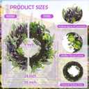 26 Inch Lavender Wreath for Front Door, Spring Summer Purple Flower Wreath with Eucalyptus Leaves for Indoor Outdoor Wall Window Wedding Festival Decor for All Seasons Purple&green