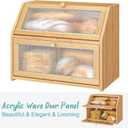 Bread Box for Kitchen Counter, Large Bamboo Wood Double Layer Bread Box, Wooden Bread Storage Capacity