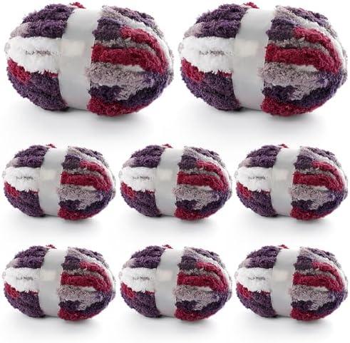 8 Pcs Chunky Yarn for Hand Knitting - Chunky Chenille Yarn for Crocheting - Fluffy Yarn for Crochet - Jumbo Yarn for Hand Knitting 200 yds 61.6 oz of Super Bulky Yarn (Burgundy-Grey-White)