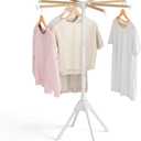Wood Clothes Drying Rack, Foldable Collapsible Laundry Rack with 8 Adjustable Rods, Stable Space Saving Garment Organizer for Indoor Outdoor, Laundry Room, Bedroom, Bathroom, Balcony, RV, Camping