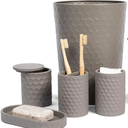 zccz 5 Piece Bathroom Accessories Set, Toothbrush Holder, Toothbrush Cup,Bathroom Vanity Tray, Qtip Holder, Trash Can - Cement