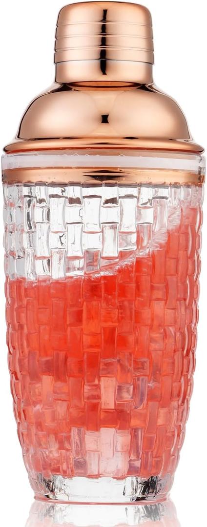 Glass Cocktail Shaker Set - Drink Shakers Cocktail and Cocktail Shakers, Glass Shaker Bottle for Bars, Whiskey, Cocktails (RoseGold)
