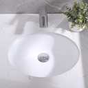 17" x 14" Oval Under Mount Bathroom Sink, Vitreous Lavatory Vanity Sink Under Counter Porcelain Ceramic Oval Vessel Bath Sink Bowl Basin With Overflow, No Faucet Holes, White