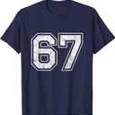 Number 67 T-Shirt (XL, M, Navy Blue and Purple, Pack of 2)