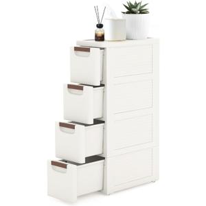 4 Drawers Narrow Storage Cabinet, Slim Bathroom Storage Cabinet, Plastic Rolling Cart Organizer for Small Spaces, Laundry, Office, Home,White