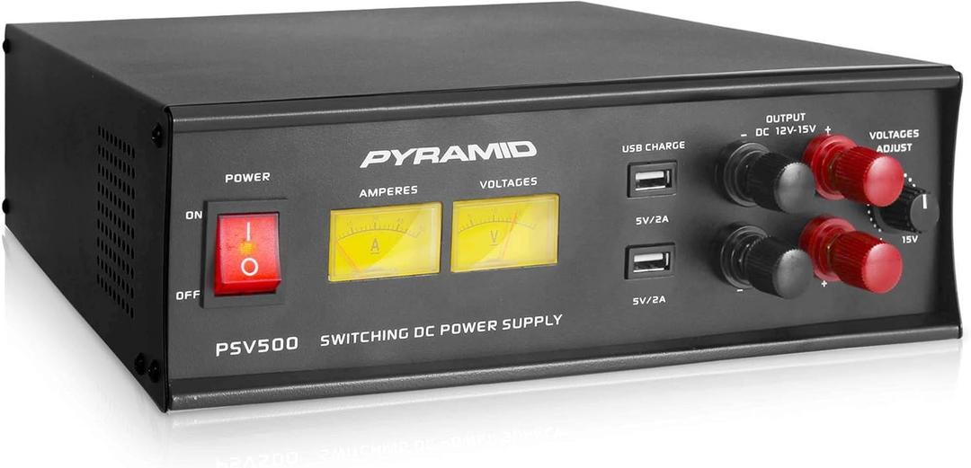 Pyramid PSV500 Universal Compact 50 Amp Adjustable 12 to 15 Volts Output Home Bench Power Converter Supply, with 2 USB Ports and Overload Protection
