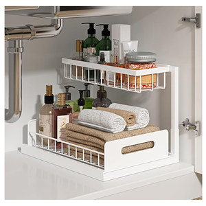 REALINN Under Sink Organizer, Pull Out Cabinet Organizer 2 Tier Slide Out Sink Shelf Cabinet Storage Shelves, Under Sink Storage for Kitchen Bathroom Cabinet, White, 1 Pack