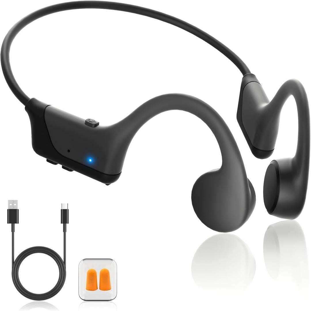 2025 Bone Conduction Bluetooth Headphones, Open-Ear Design, Sweatproof & Waterproof, HD Stereo Sound, 10Hrs Playtime, Lightweight for Daily Life (Gray-Black)