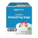 13 Gallon Tall Kitchen Drawstring Trash Bags, White with Red Drawstring, 10% Post Consumer Recycled, 200 Count