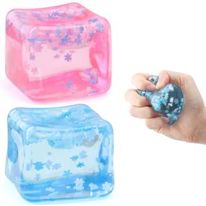 Chridark Ice Cube Fidget Toy for All Ages: 2 Pack Sensory Squishy Fidget Toys, Square Stress Balls, Classroom Prizes, Anxiety Relief Stress Cube Gift for Kids Teens Adults
