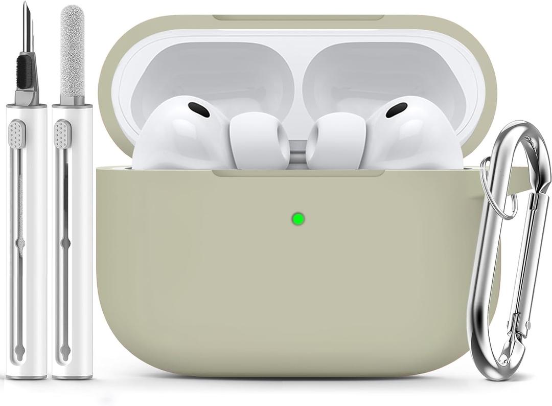 Ljusmicker for AirPods Pro 3 Case 2025 with Cleaner Kit,Soft Silicone Protective Cover for Apple AirPods Pro 3rd Generation Cases for Women Men,for AirPod Pro 3 Case Accessories with Keychain-Khaki