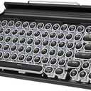 Retro Typewriter Mechanical Keyboard, Wireless Bluetooth 5.0 LED Backlit Office Computer Keyboards with 83-Key Clicky Blue Switches, Vintage Design for PC/Laptop/Mac/Pad/Phone/Gaming, Black