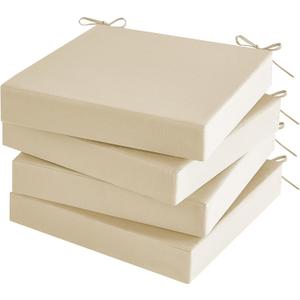 Outdoor Chair Cushions Set of 4 for Outdoor Patio Furniture, Waterproof Patio Seat Cushions with Handle & Ties, 3 Year Color Fastness Square Garden Sofa Couch Pads, 19" x 19" x 3", Beige