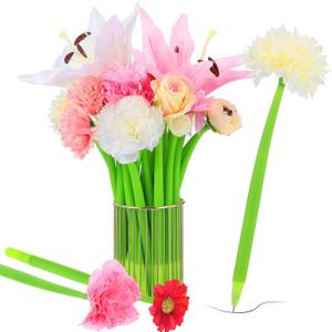 BBTO 24 Pcs Flower Pens for Women Daisy Rose Lily Carnation Ballpoint with Flower Top Black Gel Ink Pen Gift for Mother's Day Bridal Shower party Supplies,0.5 mm(Beautiful)