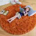 Amdrebio Burnt Orange Round Area Rug 5Ft for Bedroom Living Room, Fluffy Fuzzy Shaggy Furry Circle Rugs for Kids Room Decor Aesthetic, Cute Plush Shag Dark Orange Carpet for Nursery Dorm Classroom