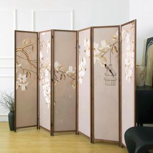 6 Panel Room Divider, 5.6 ft Tall Blackout Folding Privacy Screen - Freestanding Partition Wall with Double-Sided Patterns, Graceful Floral and Bird Artwork for Home Office (67" H x 94.5" W)