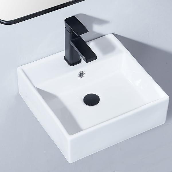 15 Inch Wall Mounted Bathroom Sink, 15 x 15 Inch Ceramic White Vanity Square Small Wall Mount Hung Sink Floating Mini Corner Bathroom Sinks with One Hole