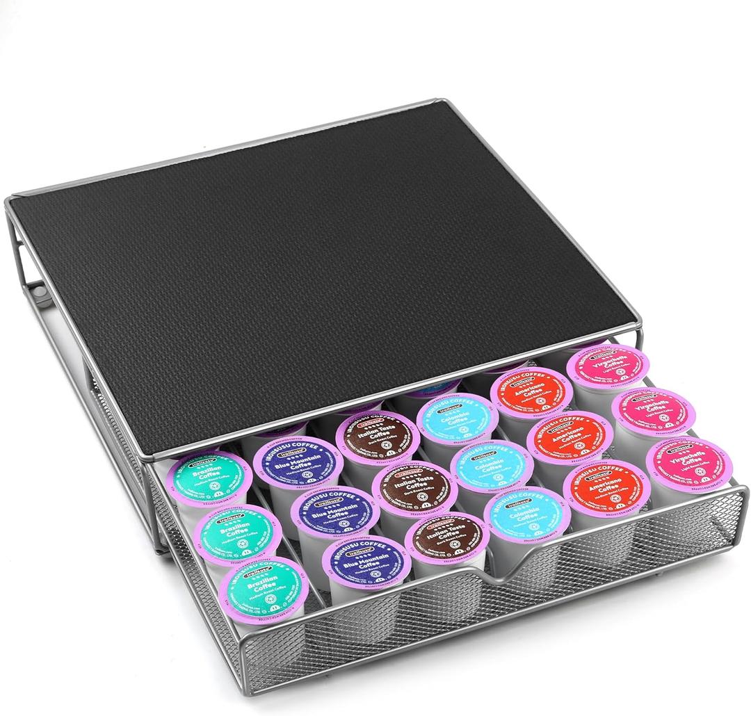ROWISE Coffee Pod Drawer, K-Cup Holder Drawer for 36 Coffee Pods Storage, Under Coffee Pot Storage and Sliding Drawer, Office or Home Kitchen Counter Organizer