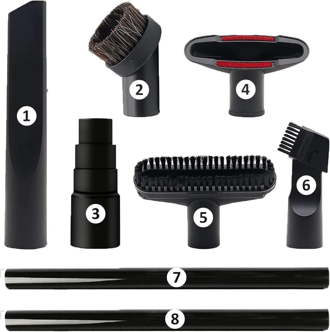 Vacuum Attachments, 1 1/4" Vacuum Cleaning Tools Kit for Shop Vac Accessories with 32mm/ 1.25" Extension Wands and Hose Adapter, 8 Pack
