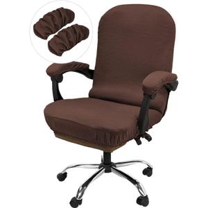 Office Chair Cover with Armrest Covers Stretchable Oversized Desk Chair Cover with Zipper Thick High Back Office Seat Cover for Extra Large Executive (Big Tall Man) Chairs(X-Large Size, Coffee)