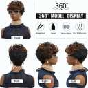 Pixie Cut Wig Short Curly Wigs for Black Women Black Mixed Grey Curly Wig with Bangs Afro Wigs for Black Women Natural Wavy Synthetic Wigs for Women (Black And Brown)